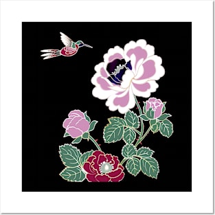 Humminbird in serene garden Posters and Art